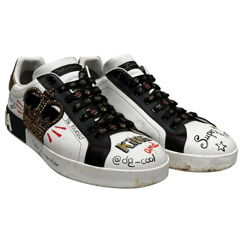 DOLCE&GABBANA/Low-Sneakers/US 8.5/Leather/WHT/PORTOFINO KING OF THE WORLD